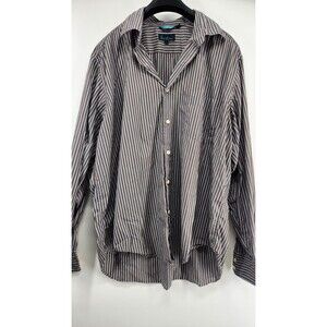 BODEN MENS Size 17 Brown Striped Long Sleeve Button Down Shirt